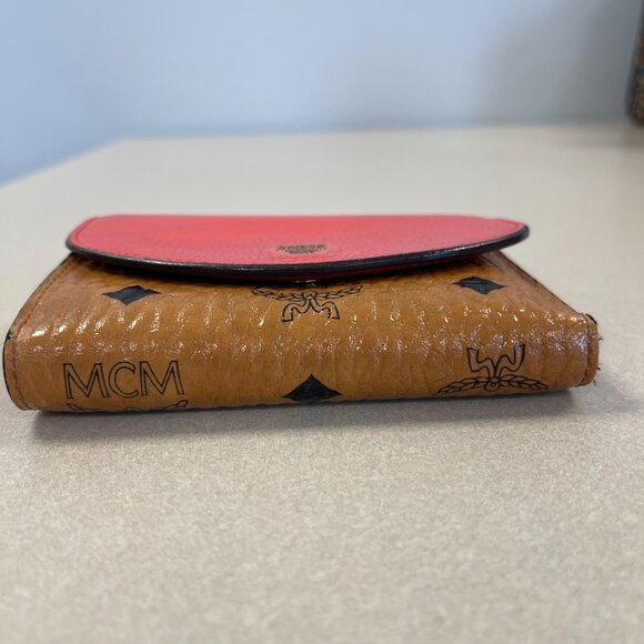 MCM  Visetos Grained Calfskin Tri-Fold Wallet - Marigold Orange - Preowned - Picture 5 of 15